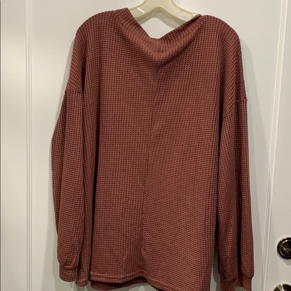 Dusty Rose Pink Waffle Knit Long Sleeve V-neck Top Pullover Popover - Picture 6 of 9